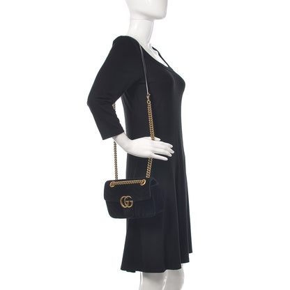 Gucci Velvet Matelasse Mini GG Marmont Shoulder Bag Black 2 of 15