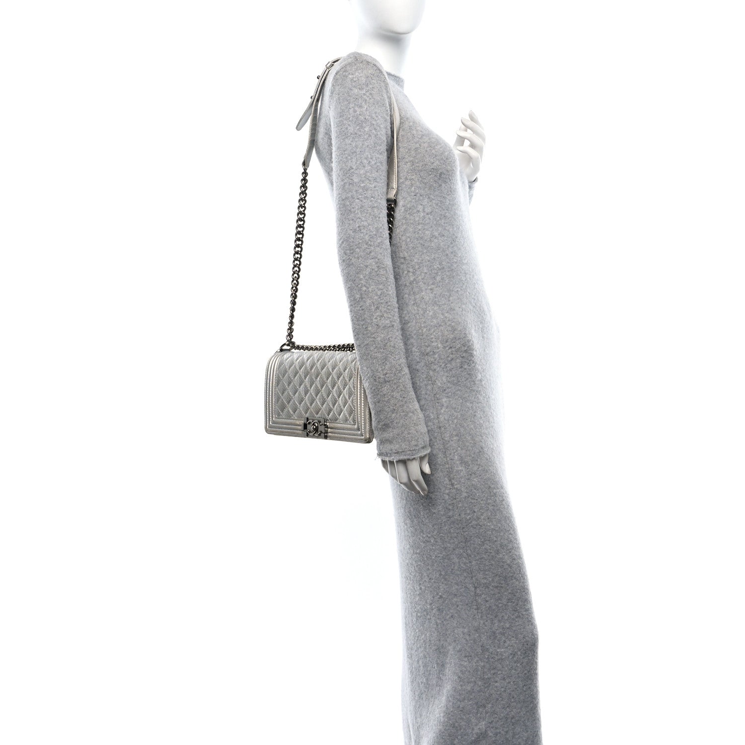 Chanel Metallic Perforated Lambskin Quilted Medium Boy Flap Argent 2 of 12