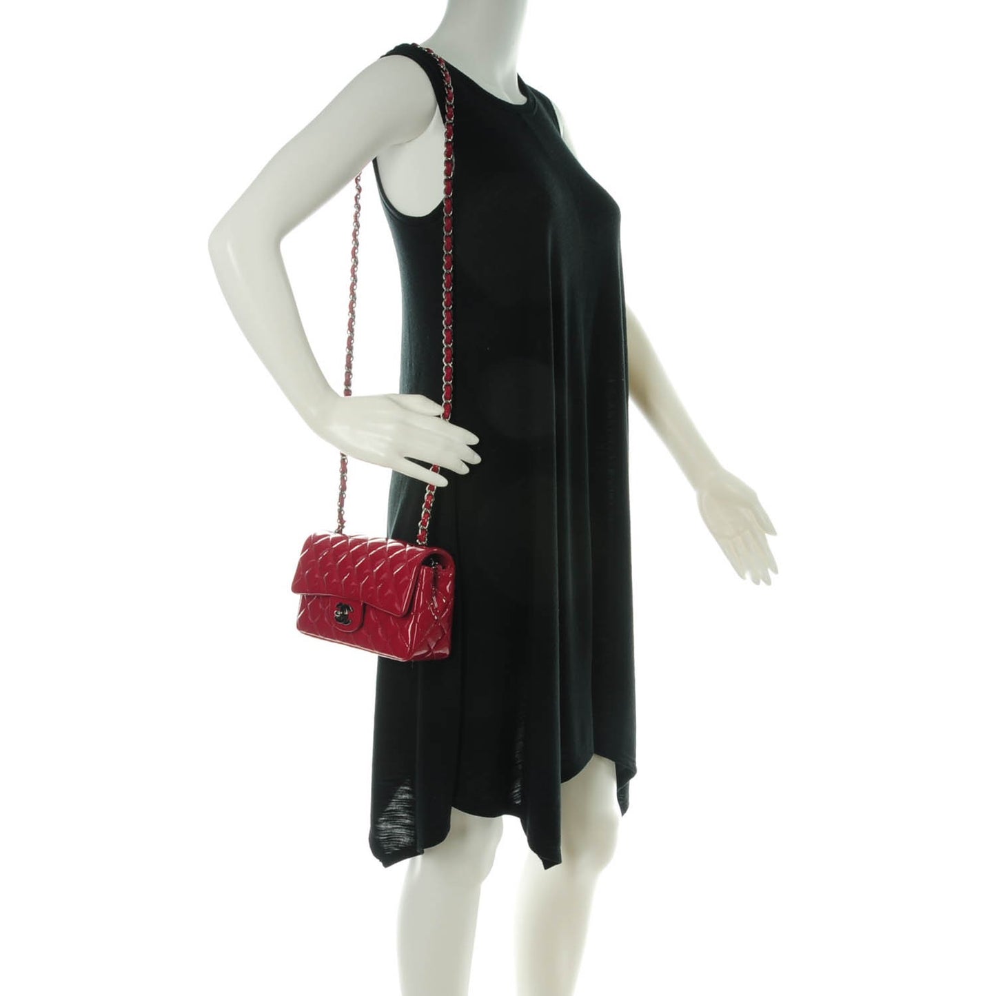 Patent Calfskin Quilted Mini Rectangular Flap Red