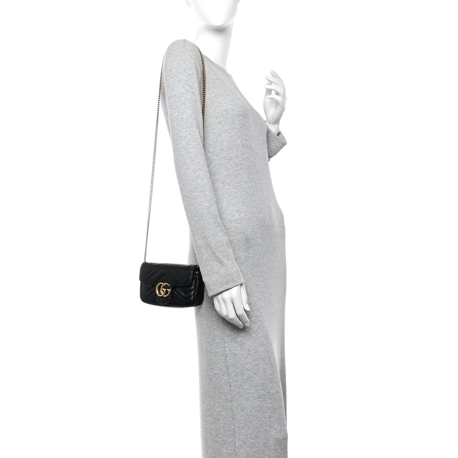 Gucci Calfskin Matelasse Super Mini GG Marmont Shoulder Bag Black 2 of 12