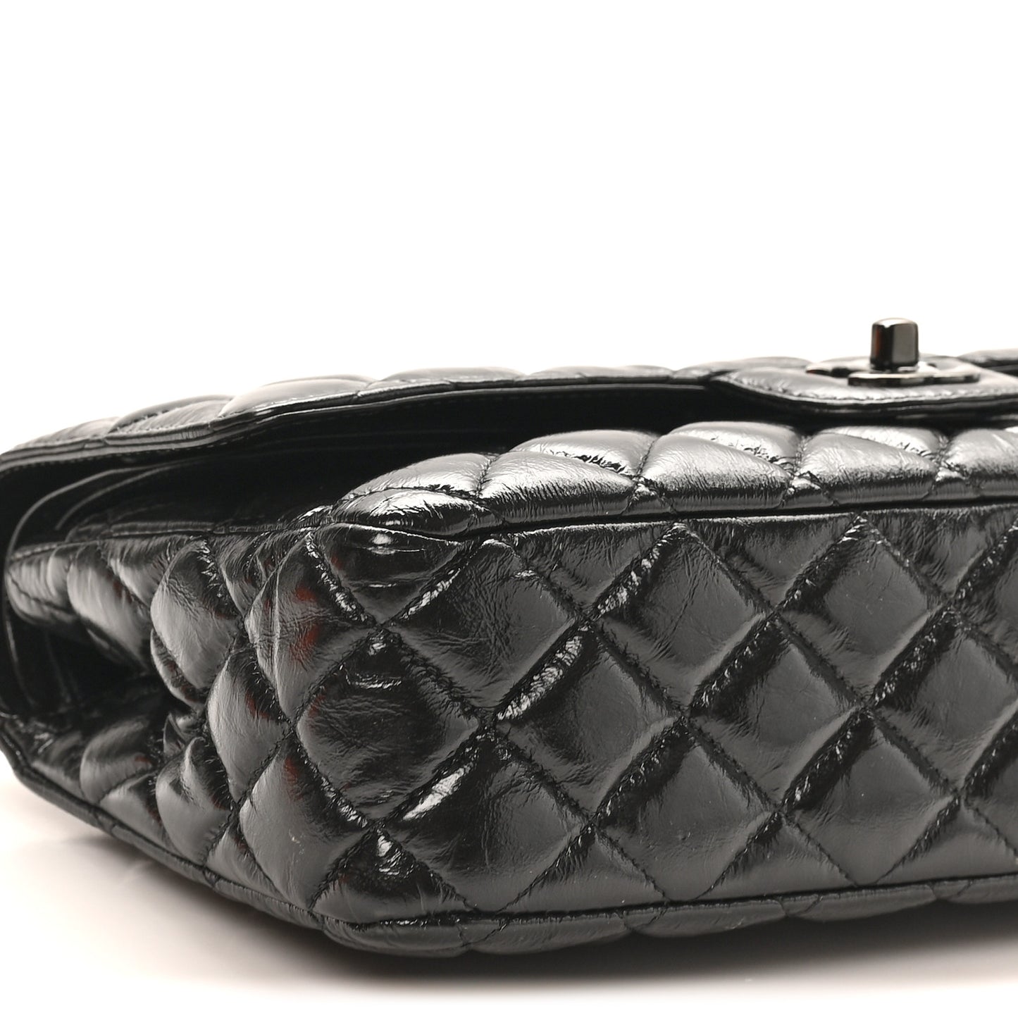 Shiny Crumpled Calfskin Quilted Medium Double Flap So Black