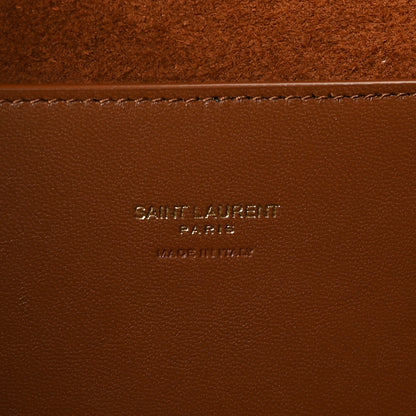 Saint Laurent Calfskin Crocodile Embossed Suede Medium Reversible Monogram Kate Satchel Military Taupe 6 of 9