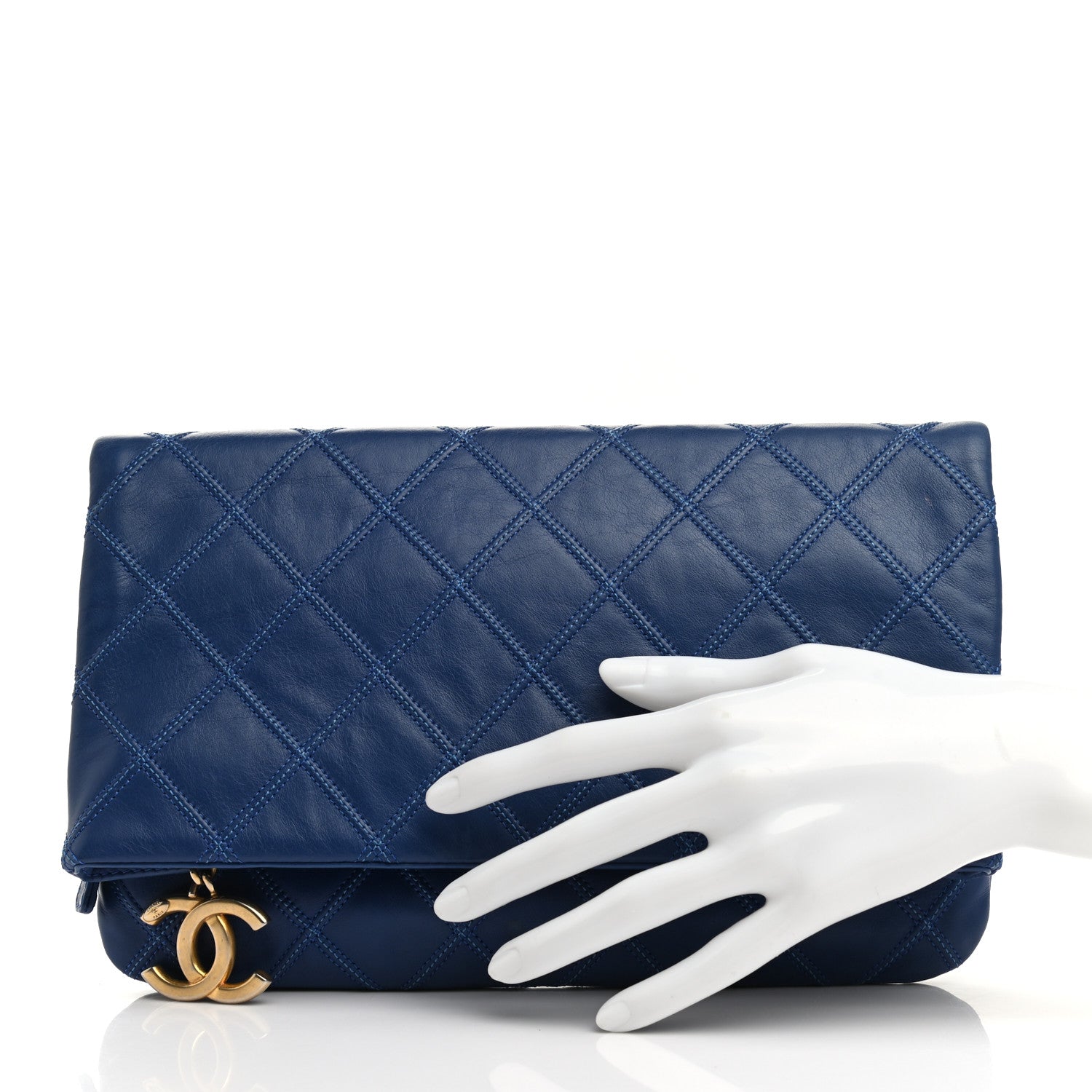 Chanel Calfskin Stitched Thin City Clutch Blue 2 of 10