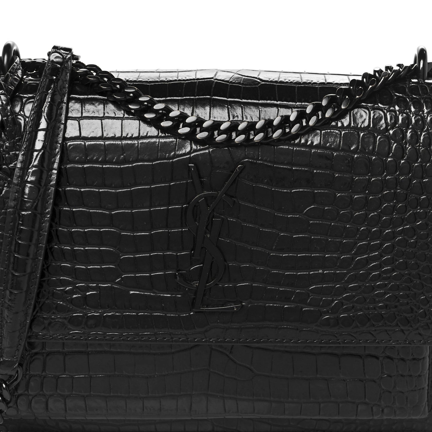 Calfskin Crocodile Embossed Medium Monochrome Monogram Sunset Black