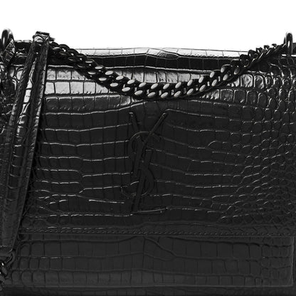 Saint Laurent Calfskin Crocodile Embossed Medium Monochrome Monogram Sunset Black 10 of 12