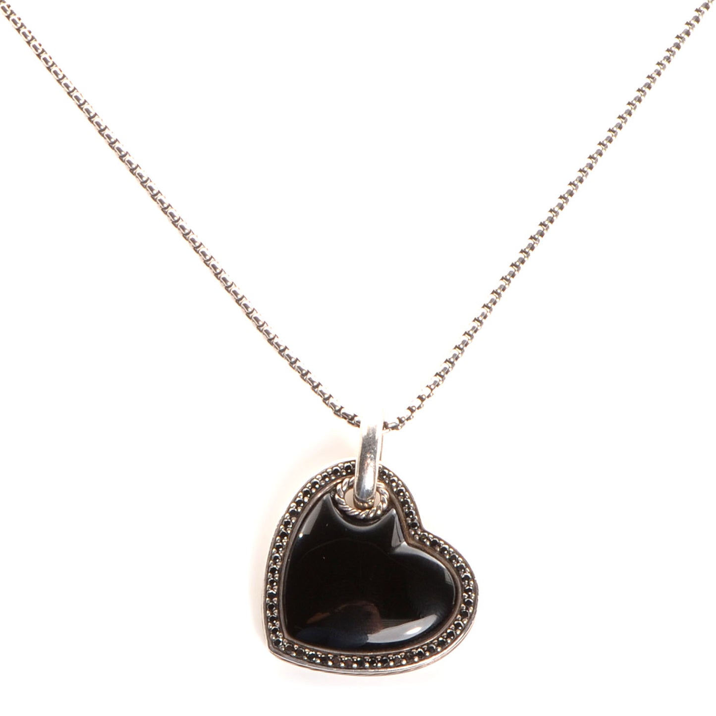 Sterling Silver Black Onyx Diamond Heart Cable Necklace