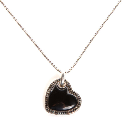 David Yurman Sterling Silver Black Onyx Diamond Heart Cable Necklace 1 of 7