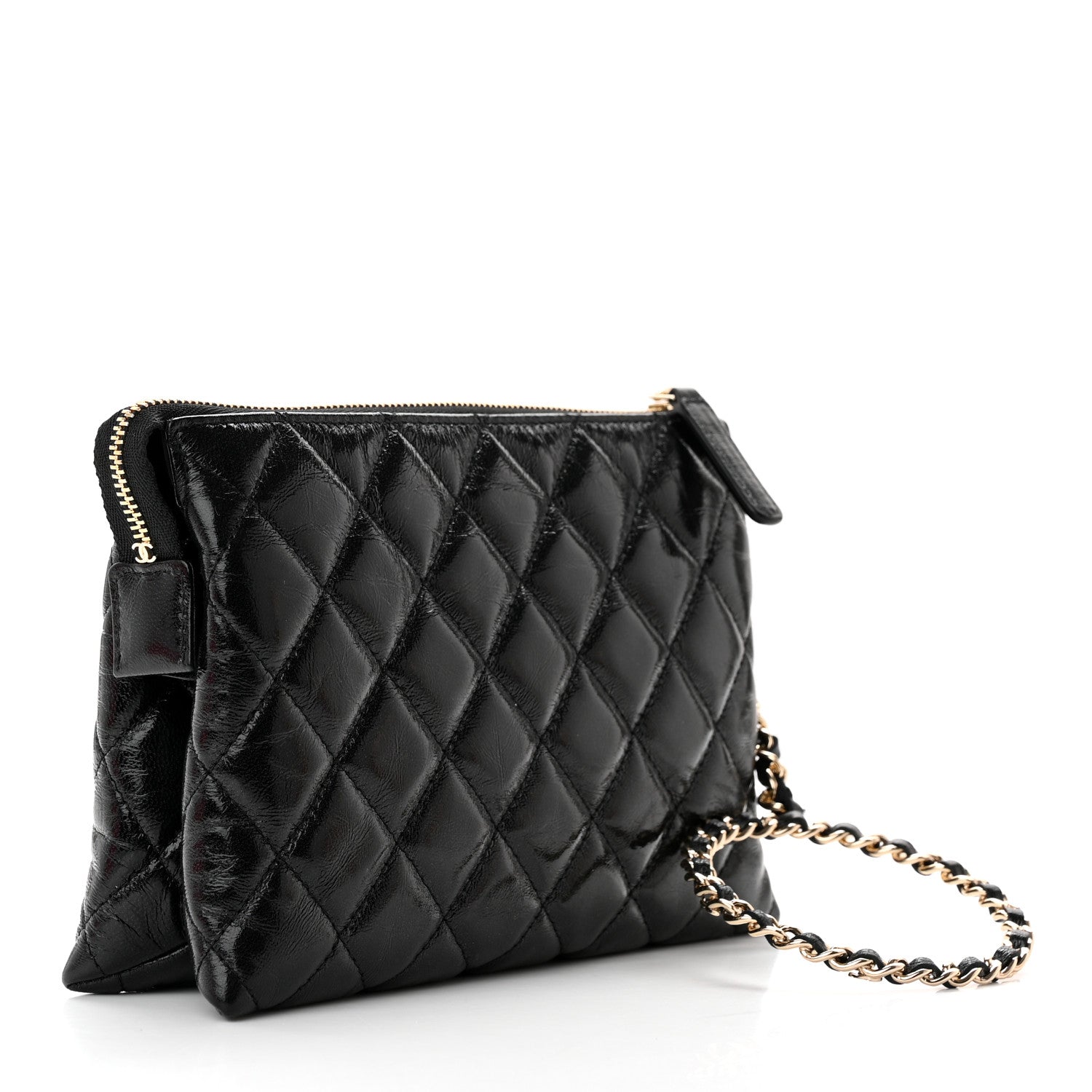 Chanel Shiny Crumpled Calfskin Quilted Clutch Bag Black 3 of 12