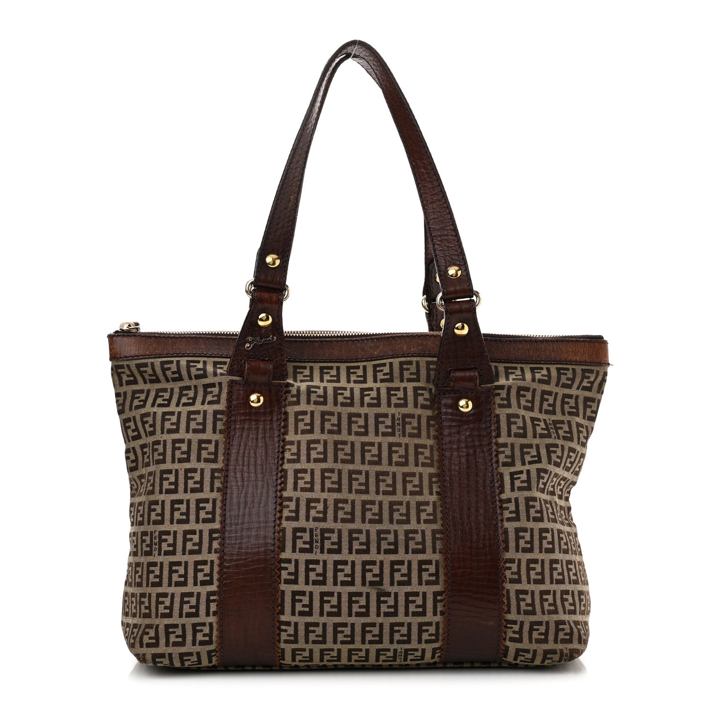 Zucchino Vitello Shopping Zip Tote Mogano Panna Bruciato