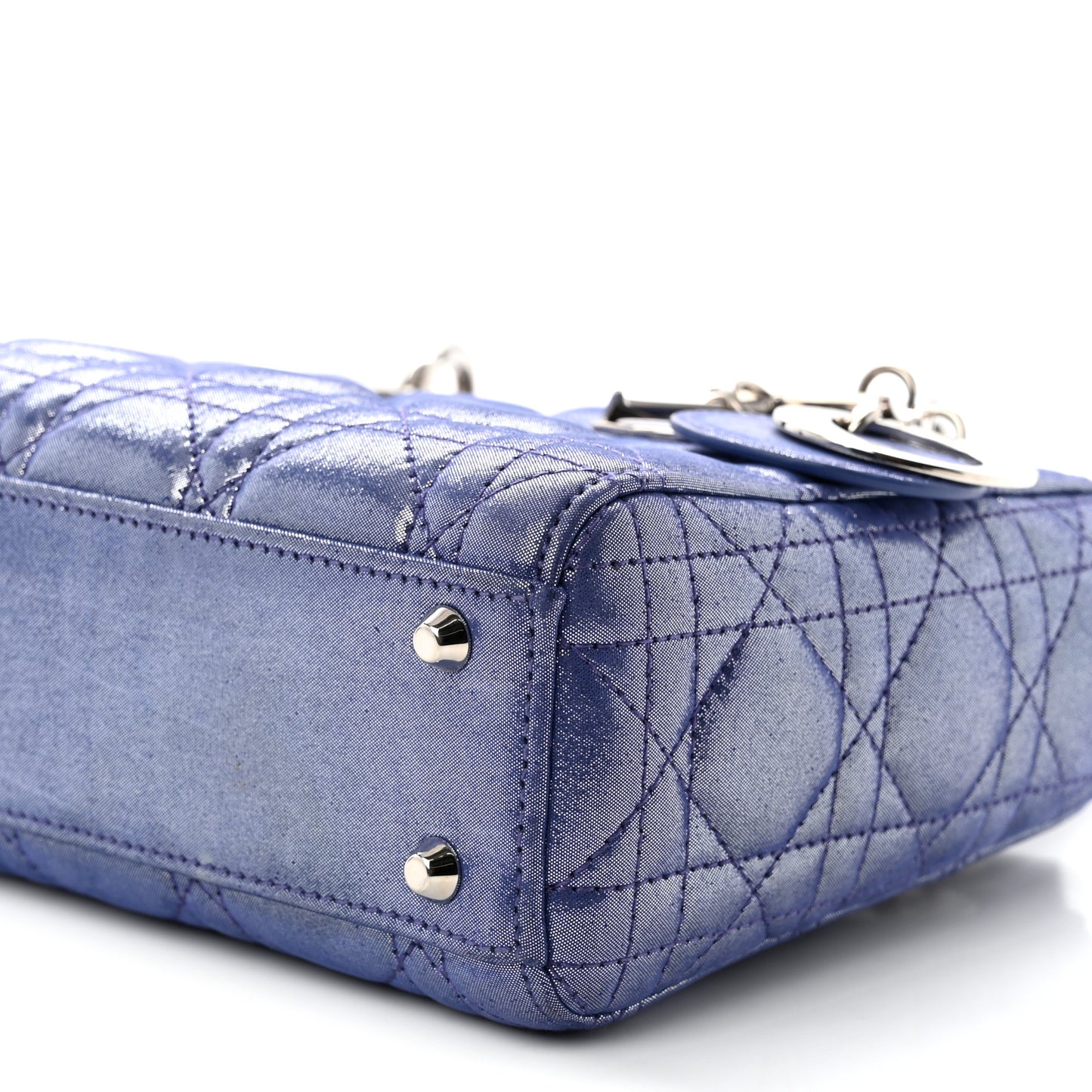 Metallic Lambskin Cannage Mini Lady Dior Dew Bleu