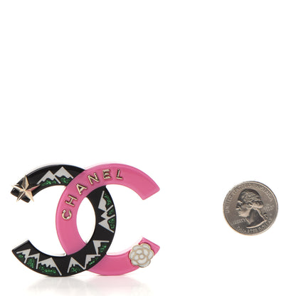 Chanel Resin Glitter CC Brooch Gold Pink Black Green 3 of 5