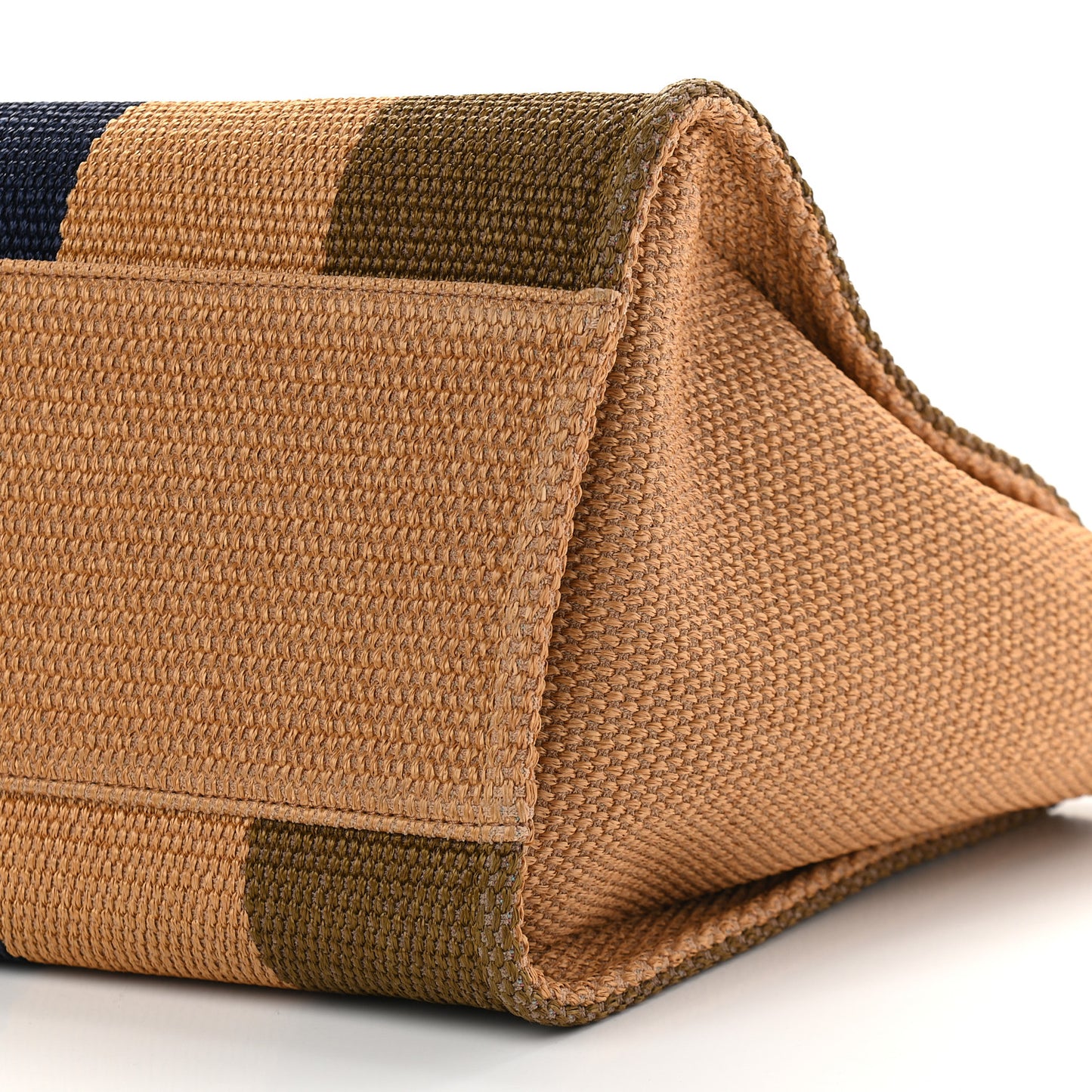 Straw Raffia Calfskin Striped Medium Deauville Tote Khaki Beige Navy Blue