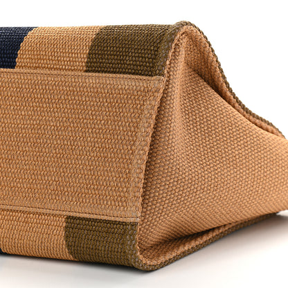 Chanel Straw Raffia Calfskin Striped Medium Deauville Tote Khaki Beige Navy Blue 9 of 9