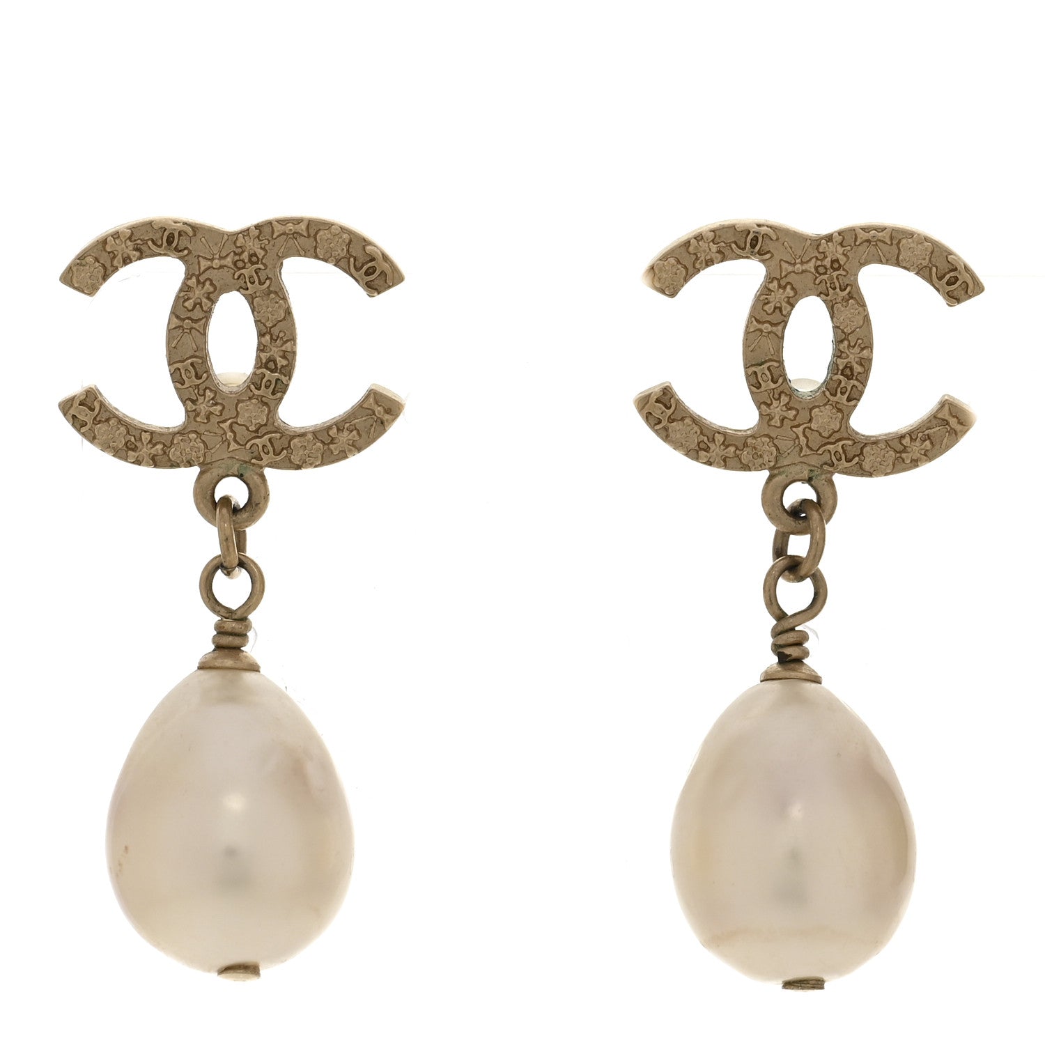 Chanel Pearl CC Drop Earrings Light Gold 1 of 6