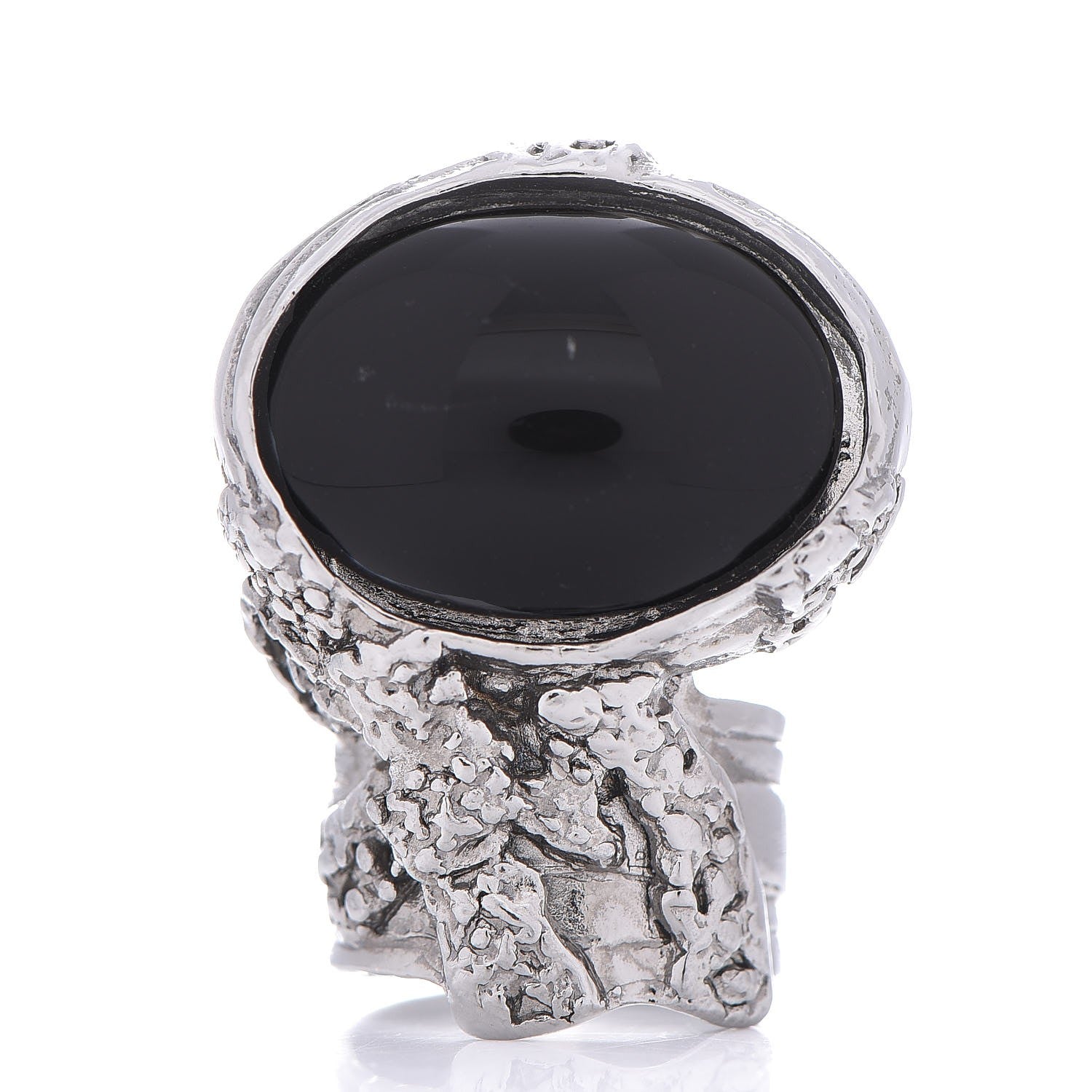 Saint Laurent Glass Cabochon Arty Ovale Ring 7 Gunmetal Black 1 of 5