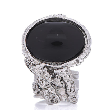 Saint Laurent Glass Cabochon Arty Ovale Ring 7 Gunmetal Black 1 of 5