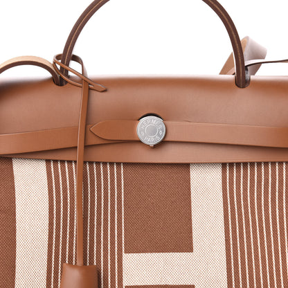 Hermes Vache Hunter Toile H Vibration Herbag Zip Retourne 31 PM Fauve Ecru Beige 12 of 13