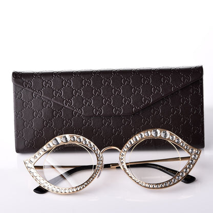 Gucci Metal Crystal Cat Eye Sunglasses GG0046S Gold 7 of 7