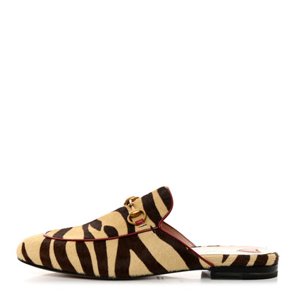 Gucci Calf Hair Tiger Print Womens Princetown Slippers 37.5 Natural Black Romantic Cherry 1 of 8