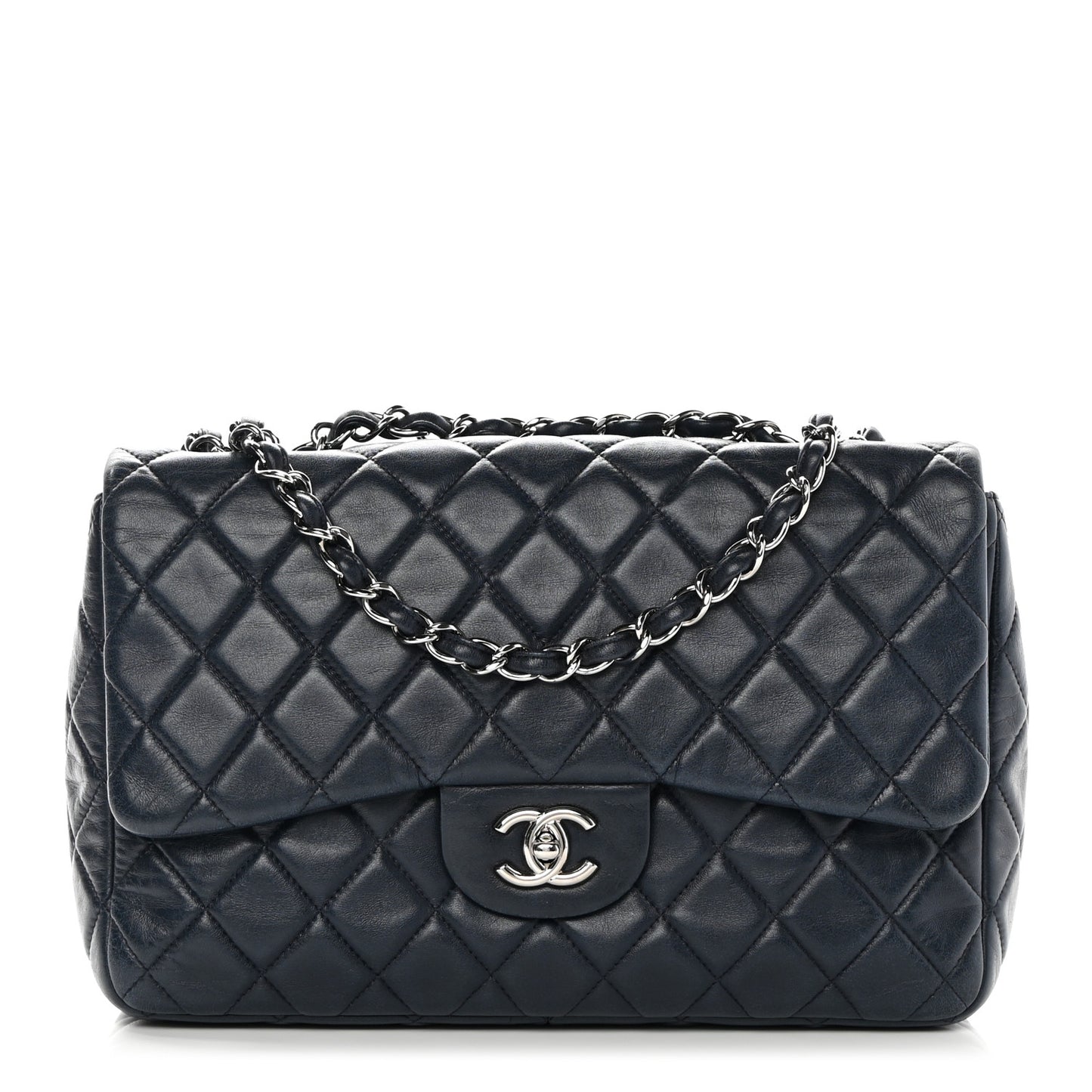 Lambskin Quilted Jumbo Single Flap Navy