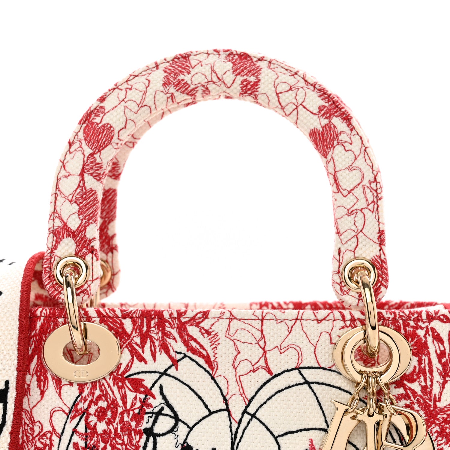 Christian Dior Canvas Embroidered Medium Dioramour D-Royaume Lady D-Lite Red Multicolor 5 of 9