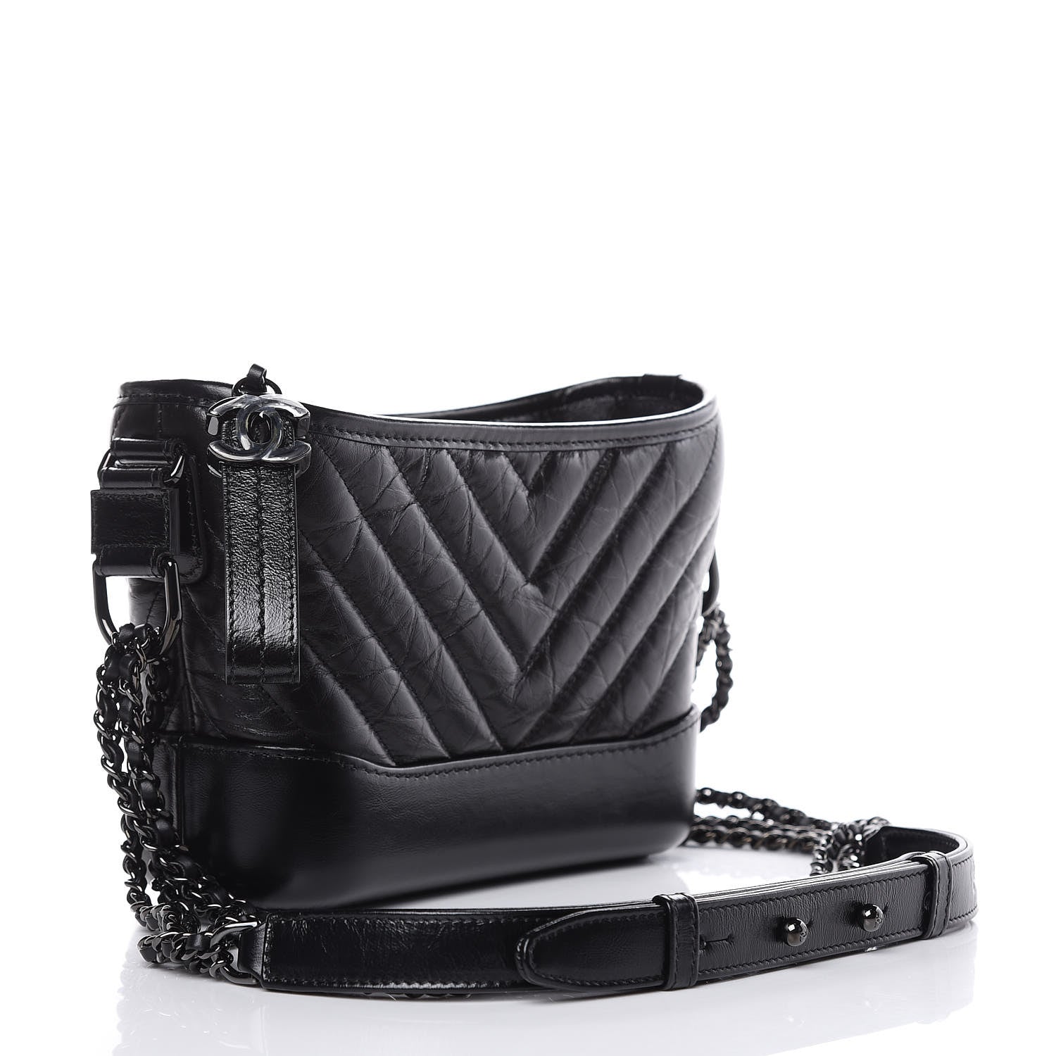 Chanel Aged Calfskin Chevron Quilted Small Gabrielle Hobo So Black 3 of 10