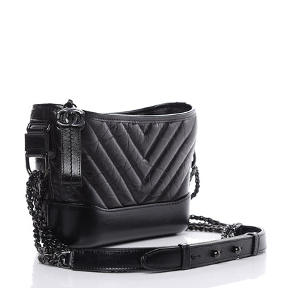 Chanel Aged Calfskin Chevron Quilted Small Gabrielle Hobo So Black 3 of 10