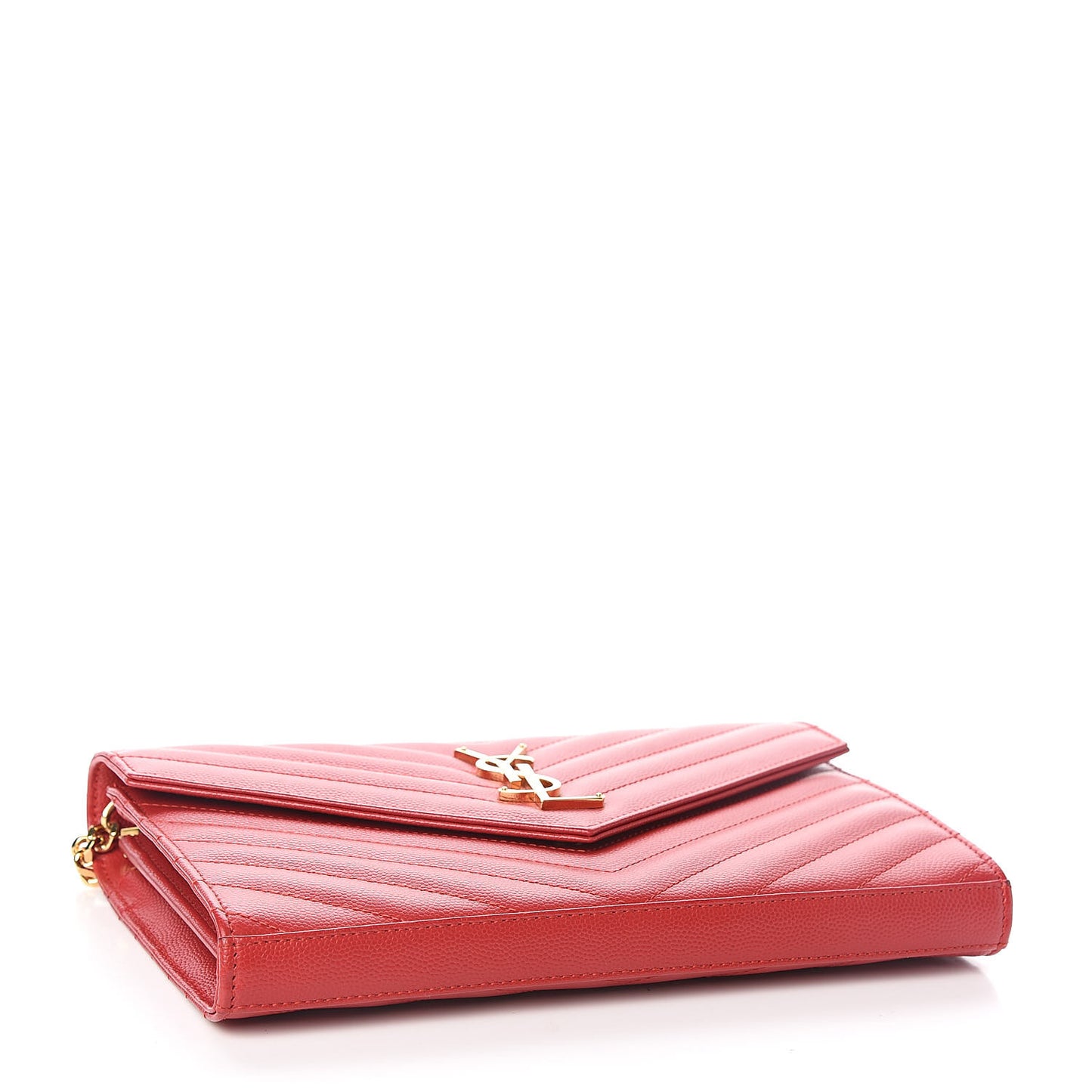 Grain De Poudre Matelasse Chevron Monogram Chain Wallet New Red