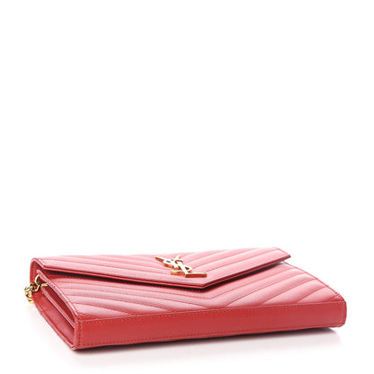 Saint Laurent Grain De Poudre Matelasse Chevron Monogram Chain Wallet New Red 4 of 11