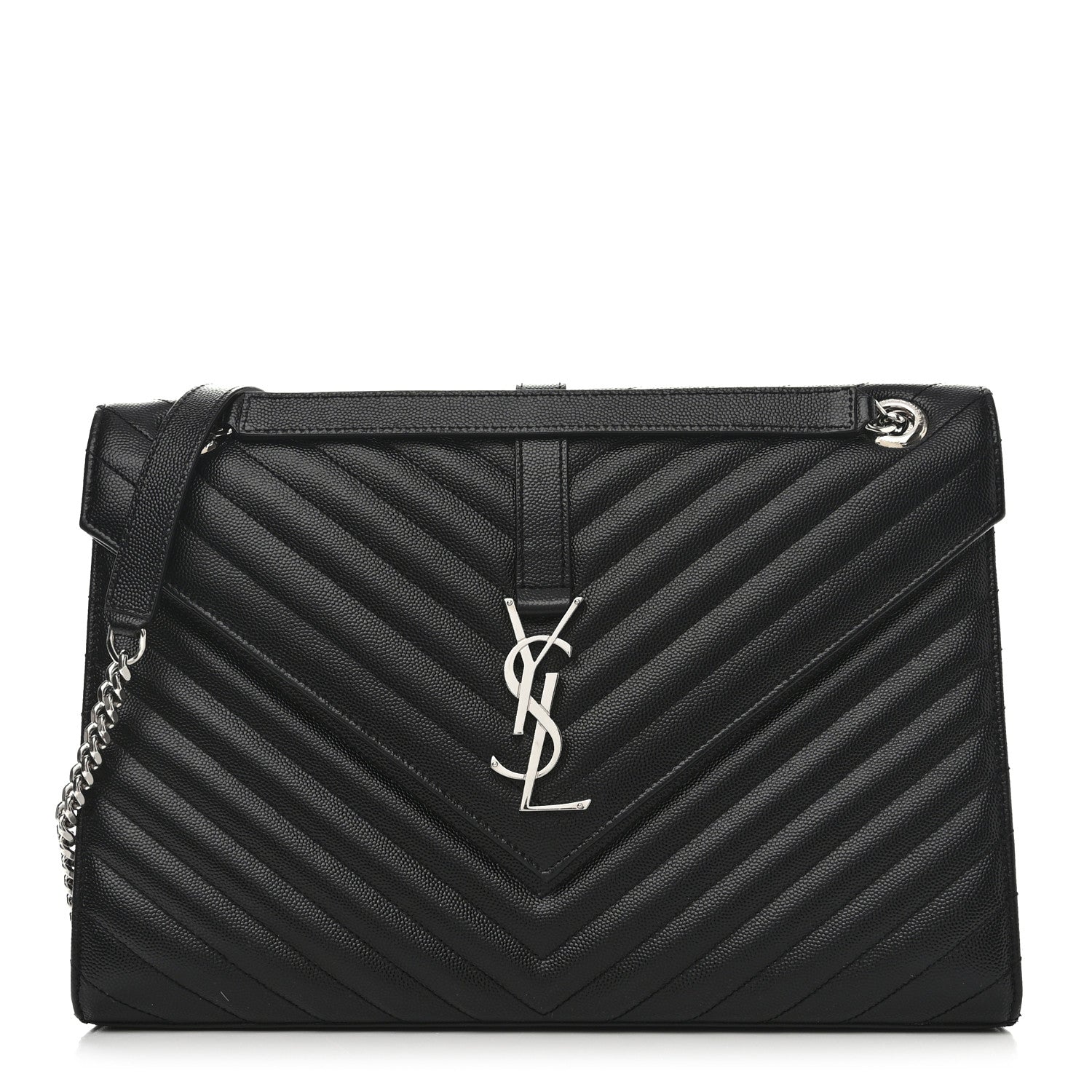 Saint Laurent Grain De Poudre Textured Mixed Matelasse Large Triquilt Monogram Satchel Black 1 of 10