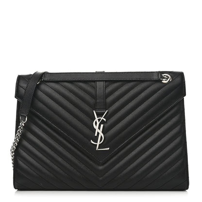 Saint Laurent Grain De Poudre Textured Mixed Matelasse Large Triquilt Monogram Satchel Black 1 of 10