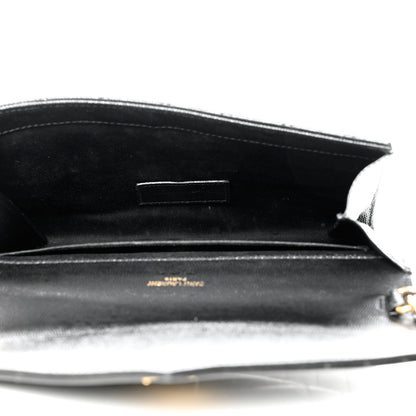 Saint Laurent Grain De Poudre Textured Mixed Matelasse Triquilt Monogram Clutch Black 5 of 8