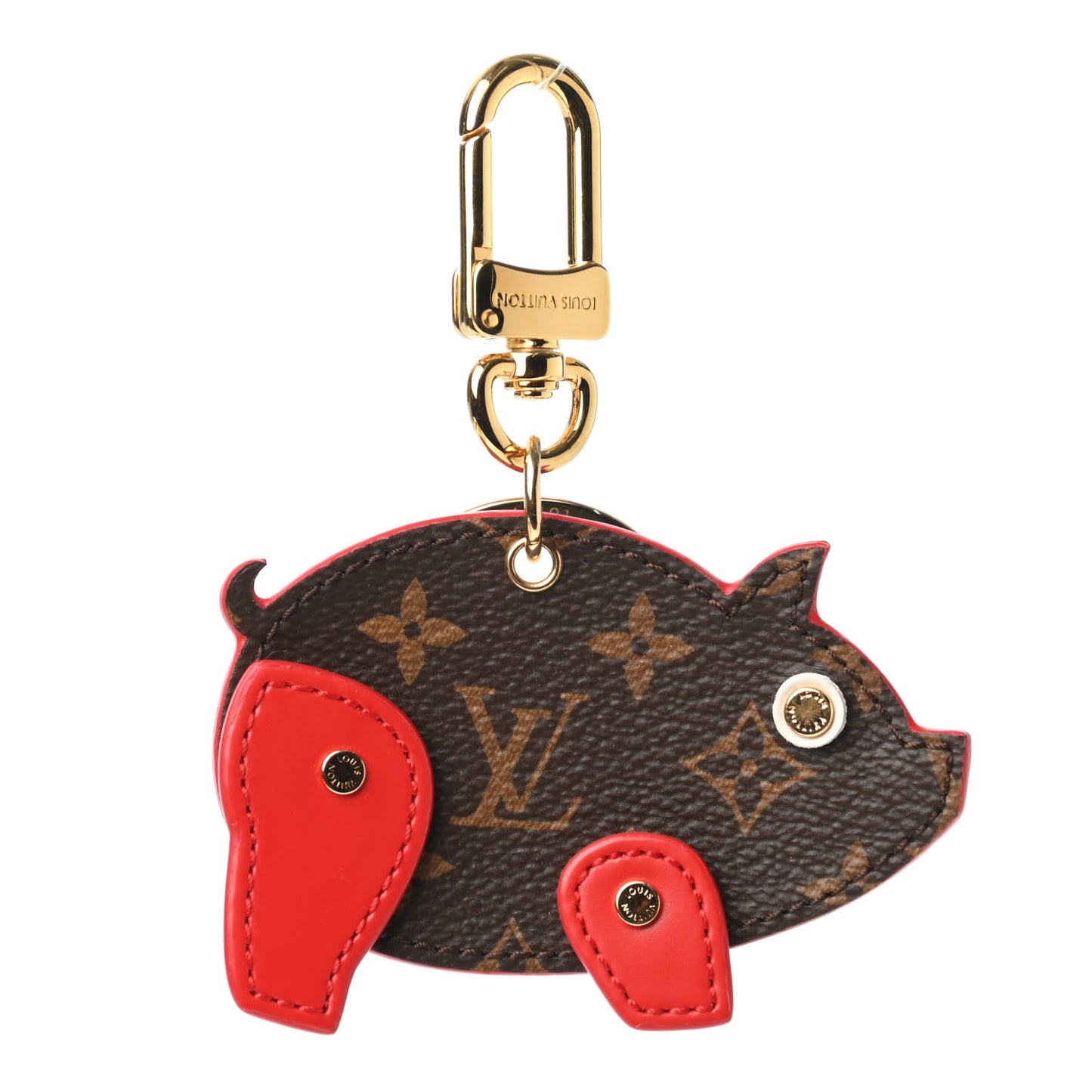 Calfskin Monogram Pig Bag Charm Key Holder Rouge