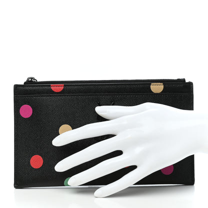 Saint Laurent Grain De Poudre Polka-Dog Monogram Bill Pouch Black 2 of 7