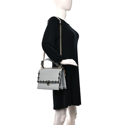 Fendi Vitello Liberty Pearl Scalloped Studded Kan I Shoulder Bag Grigio Perla 2 of 9