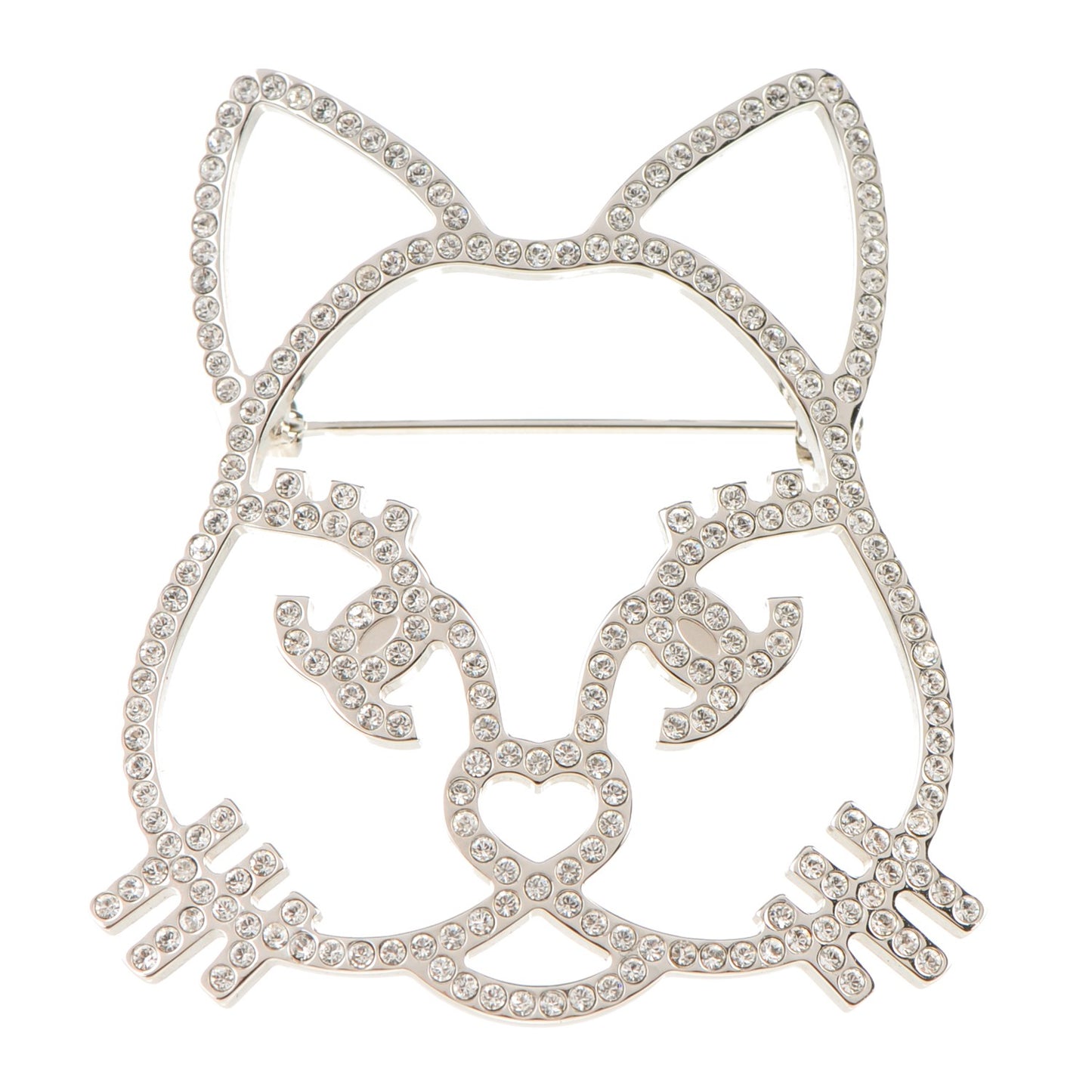 Strass Crystal Emoji Choupette Cat Brooch Silver