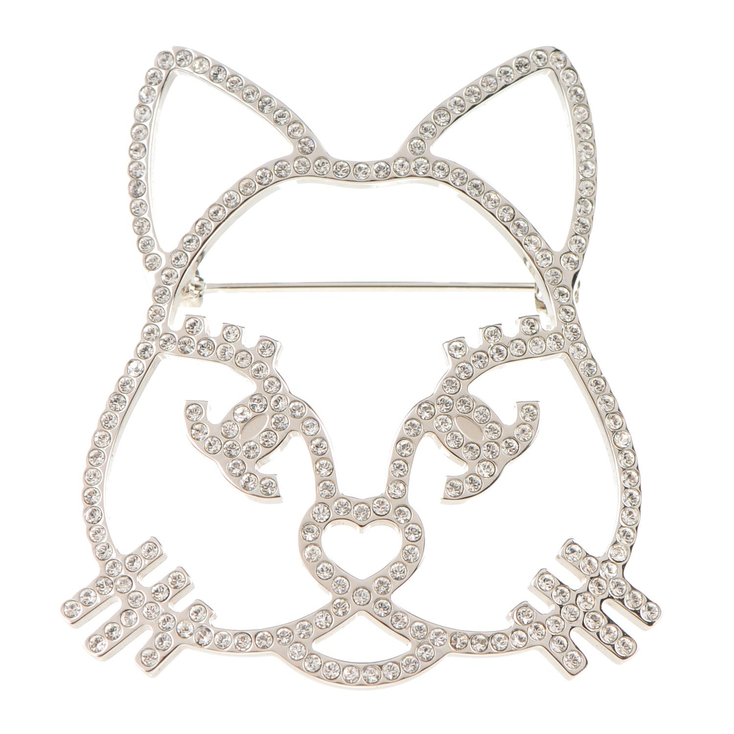 Chanel Strass Crystal Emoji Choupette Cat Brooch Silver 1 of 4