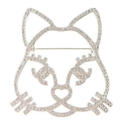 Chanel Strass Crystal Emoji Choupette Cat Brooch Silver 1 of 4