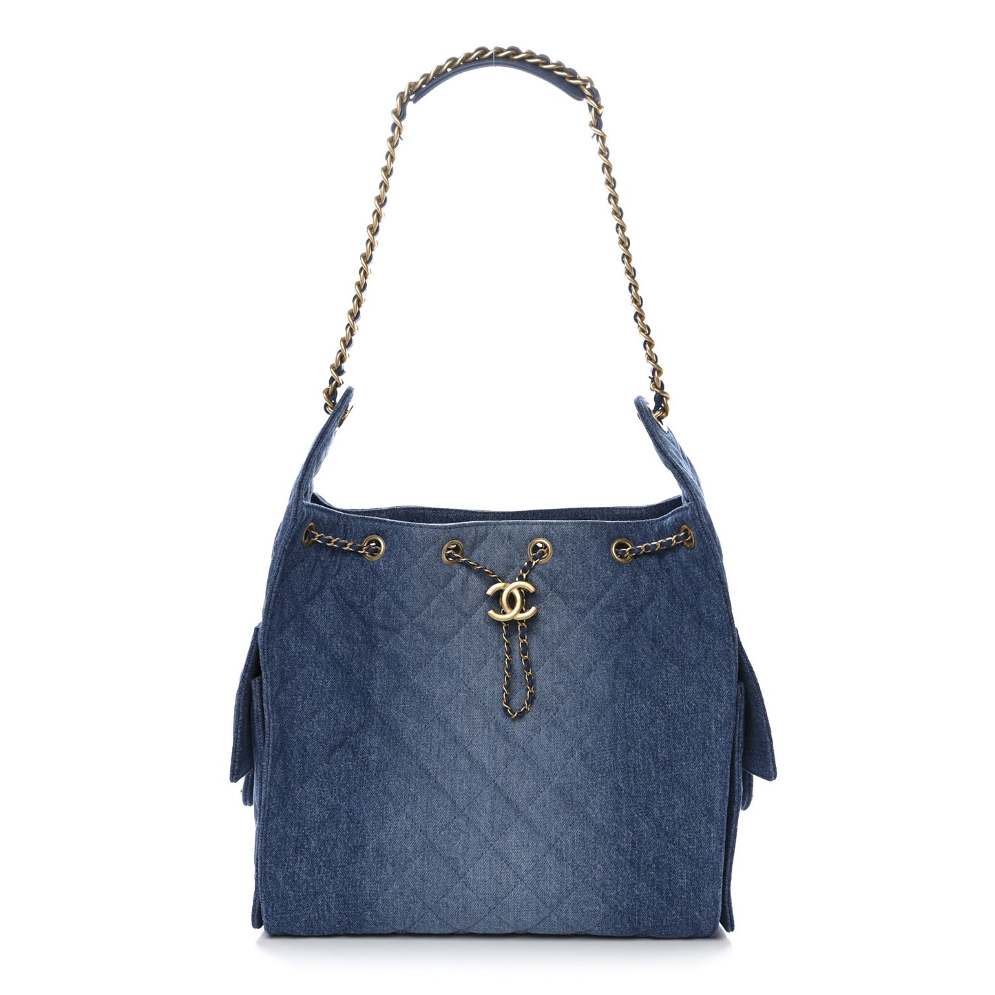 Washed Denim Quilted Medium Chanel 25 Handbag Blue