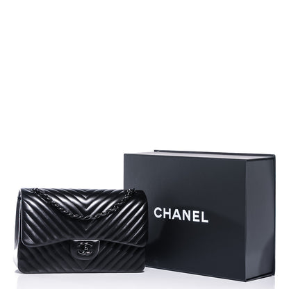 Chanel Lambskin Chevron Quilted Jumbo Double Flap So Black 9 of 9