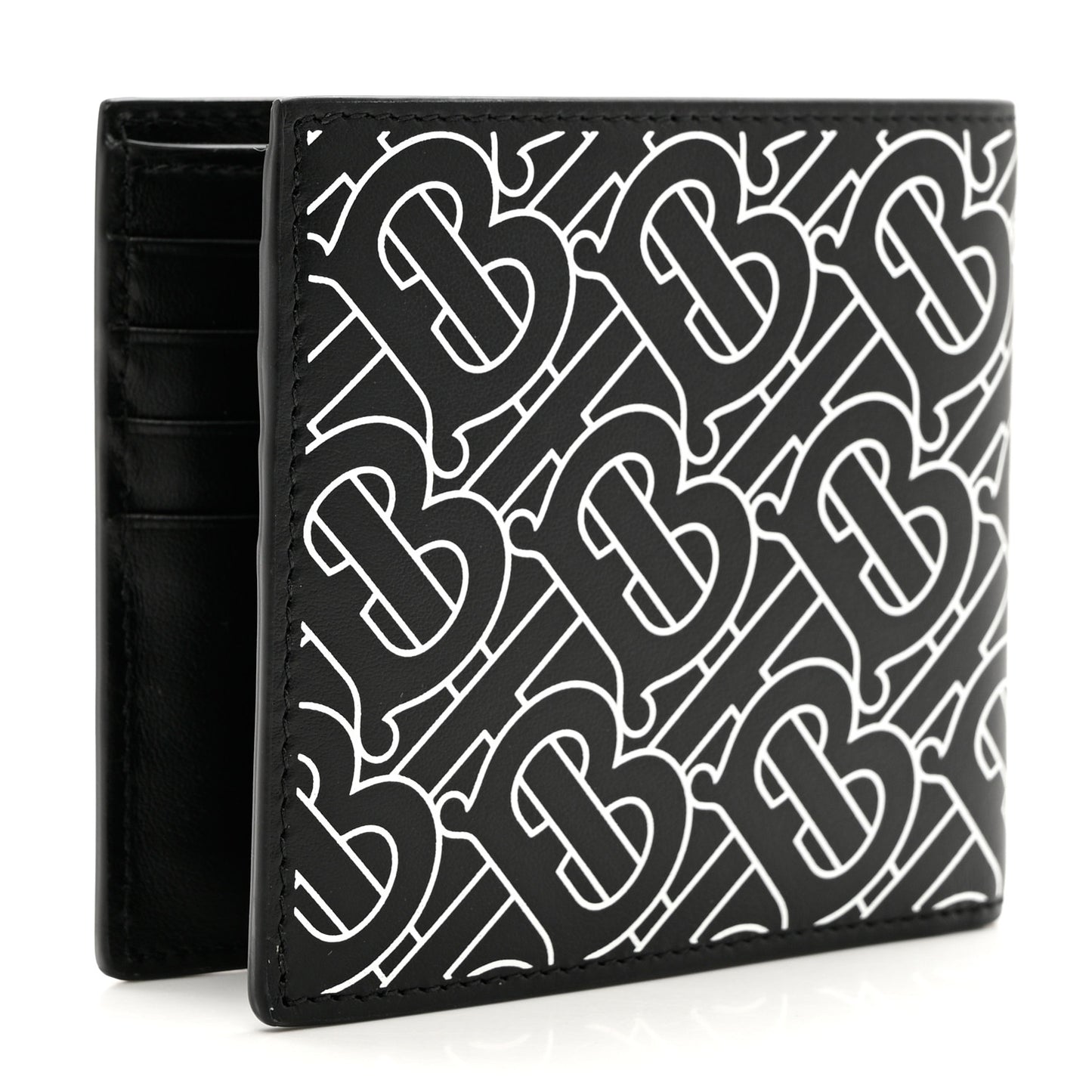 Calfskin Embossed TB Print Bi-Fold Wallet Black White