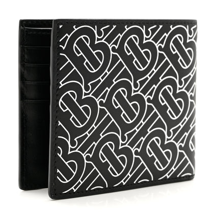 Burberry Calfskin Embossed TB Print Bi-Fold Wallet Black White 3 of 6