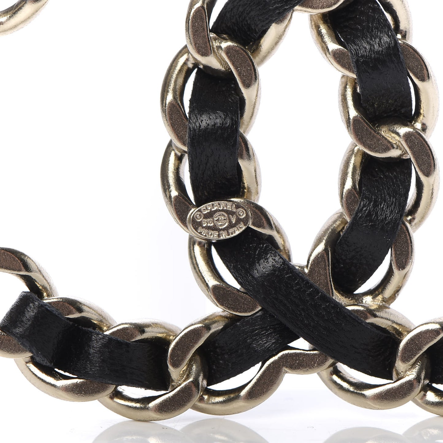 Lambskin Chain CC Brooch Black Gold