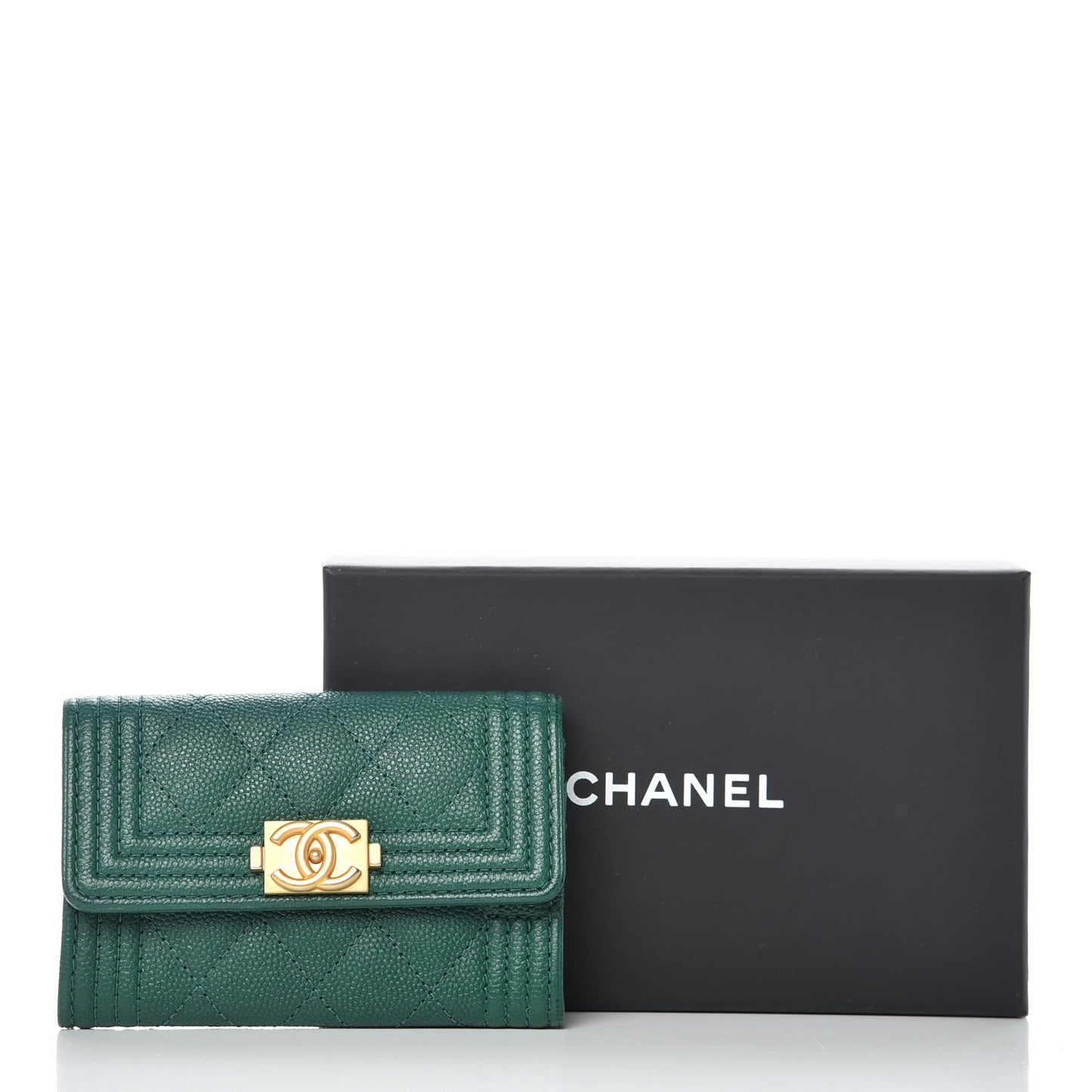 Caviar Quilted Boy Card Holder Wallet Green