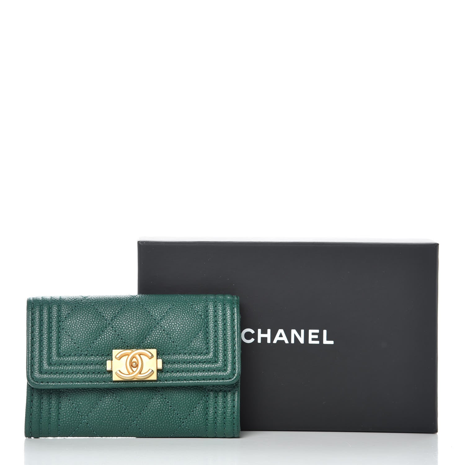 Chanel Caviar Quilted Boy Card Holder Wallet Green 9 of 9
