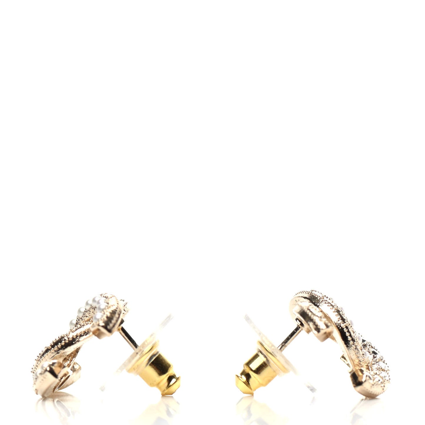 Crystal Pearl CC Earrings Gold