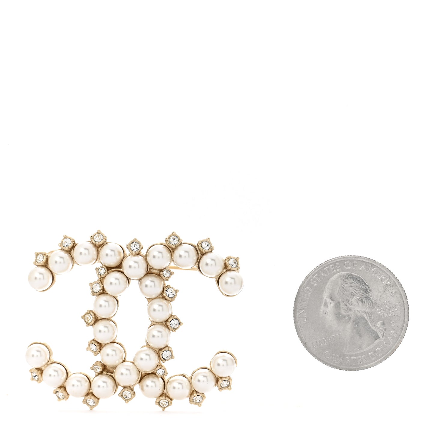 Pearl Crystal CC Brooch Gold