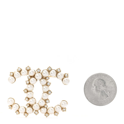 Chanel Pearl Crystal CC Brooch Gold 2 of 4