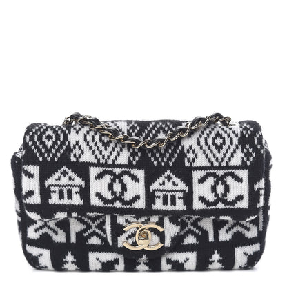 Chanel Cashmere Knit Coco Neige Flap Black White 1 of 10