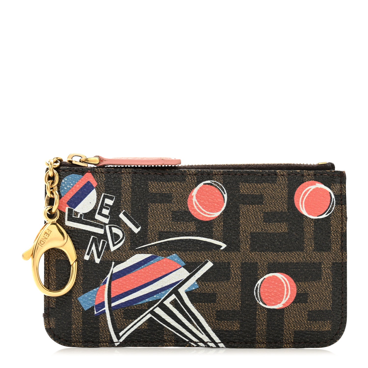 Fendi Zucca Spalmati Umbrella Print Coin Pouch Key Case Tobacco 1 of 9